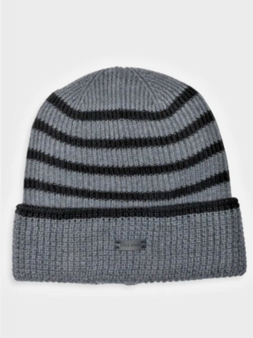 Cole Haan Heritage Stripe Cuff Beanie  Grey NWT